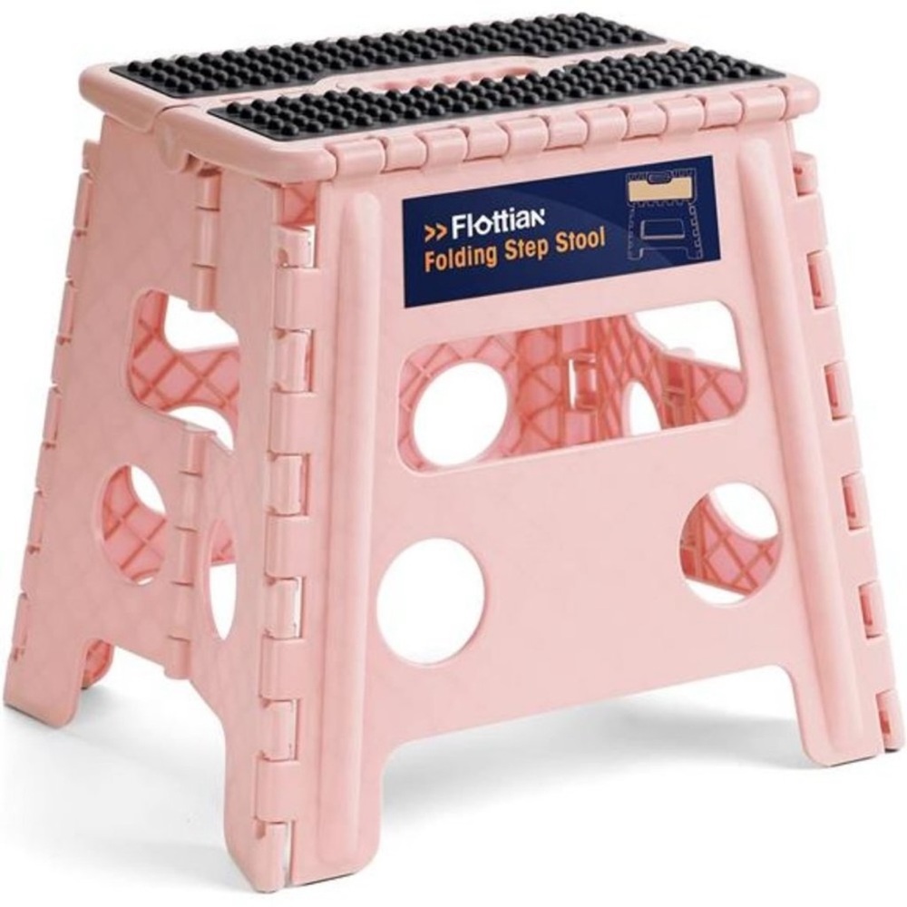13" Folding Step Stool Hold 300 lbs, Non-Slip Folding Stool w/ Handle, Pink,1PC